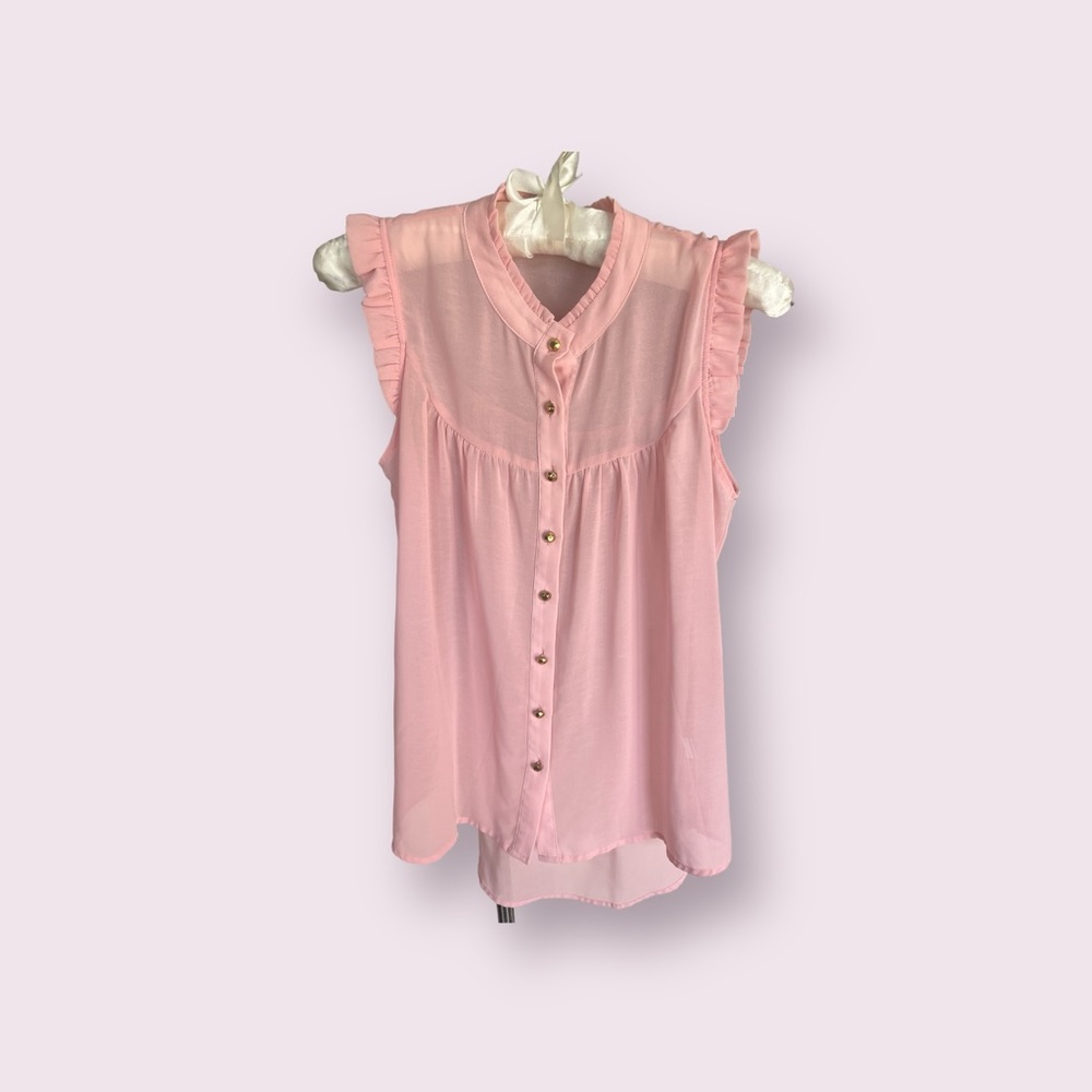 Pink Sheer Sz S Sleeveless Ruffled